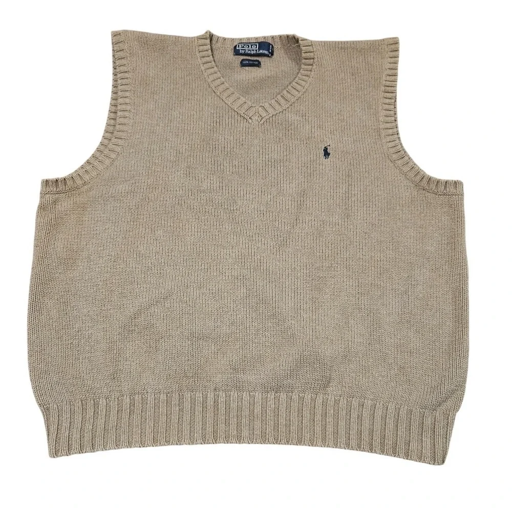 Vintage Polo Ralph Lauren Sweater Vest XL Tan Academia Preppy Classic Heritage‎